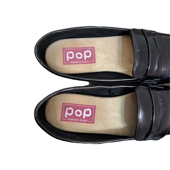 Pop Shiny Black Slip On Loafers. Comfy Memory Foam Shoes Women's Size 8M - Picture 5 of 7